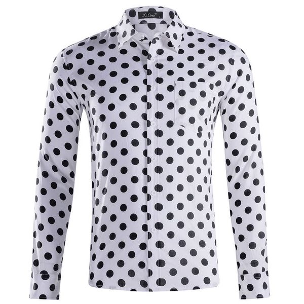 

olome mens polka dot shirt long sleeve new autumn fashion brand men clothes slim fit 100% cotton casual men's social shirts, White;black