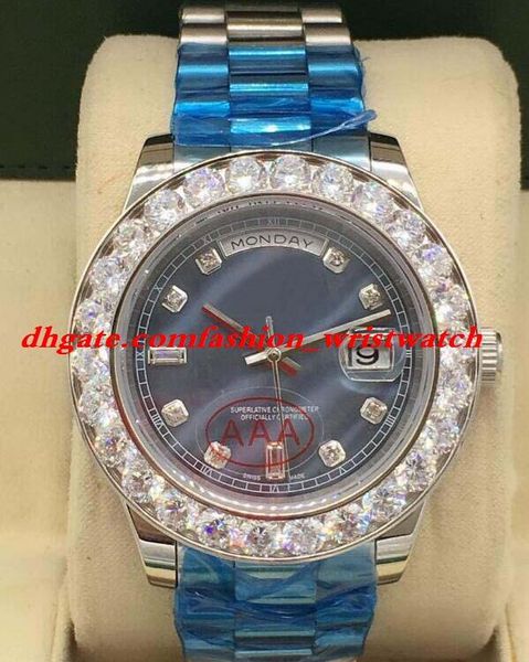 

luxury watch 4 style ii auto shell 41mm white gold diamonds dial blue mens bracelet automatic fashion men's watches wristwatch, Slivery;brown