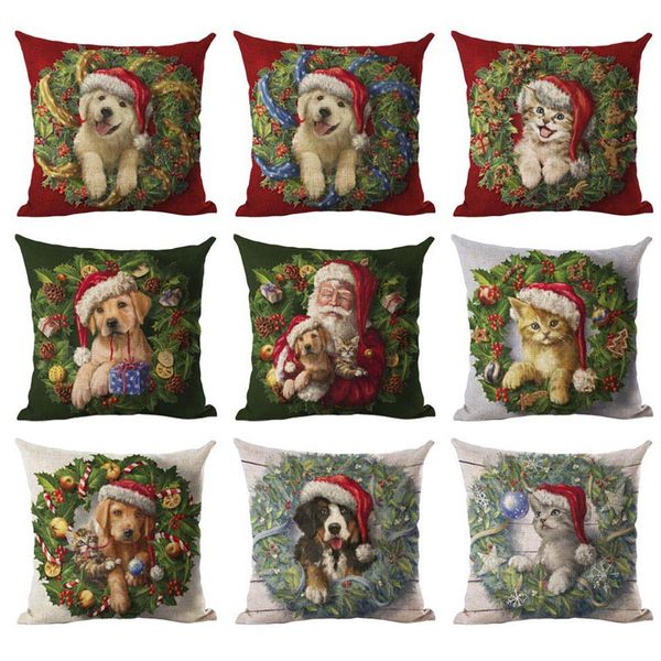 

new merry christmas santa claus dog letter cushion cover xmas square decorative throw pillow case sofa home decor