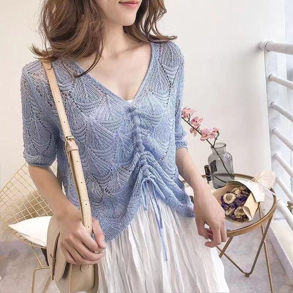 

women's blouses & shirts itoolin summer fashion drawstring hollow out blouse crop lady tee half sleeve femininas pullover, White