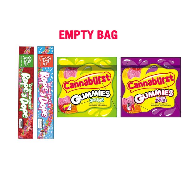 

empty 500mg rope and 500mg cannaburst gummies berry sour sours bag packaging nerds rope bag