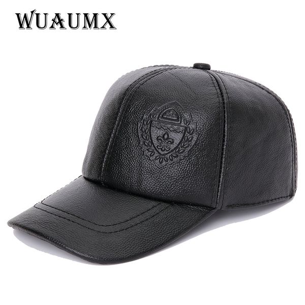 

genuine leather cowskin baseball cap for men fall winter cowhide hat for women keep warm cow leather hat with ears black, Black;white