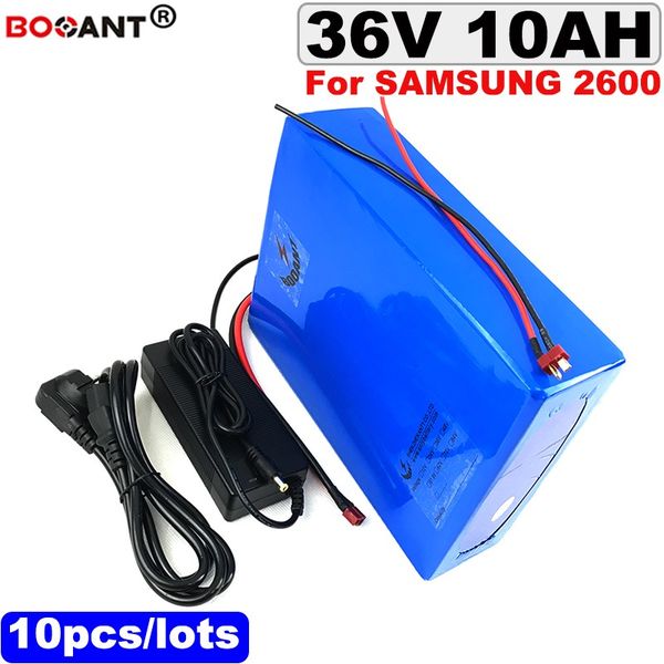 Atacado 10 pcs de Alta qualidade 36 v 10ah bateria de lítio bicicleta elétrica para samsung 18650 36 v 250 w bateria de bicicleta e + 2a carregador