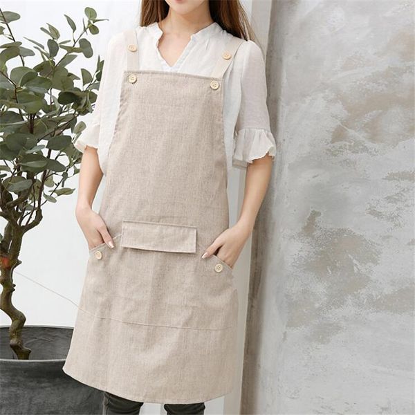 

brief nordic wind washed flax cooking kitchen apron for woman flower shop smock bib strap apron for cooking baking