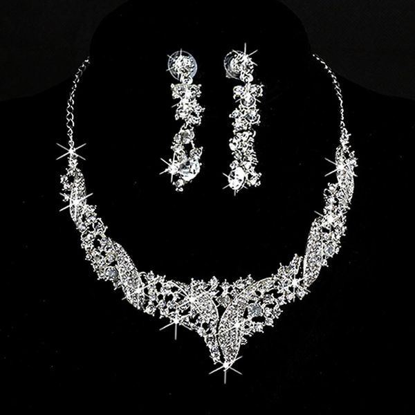 

new prom wedding bridal crystal rhinestone necklace earring jewelry set, Silver