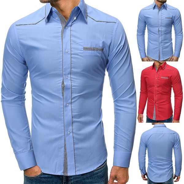 

men's casual shirts spring luxury slim shirt fashion patchwork business long sleeve streetwear social dress, White;black