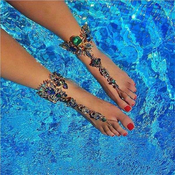 

boho crystal anklet australia beach vacation ankle bracelet sandals leg chain female statement asteria lyra foot jewelry, Red;blue
