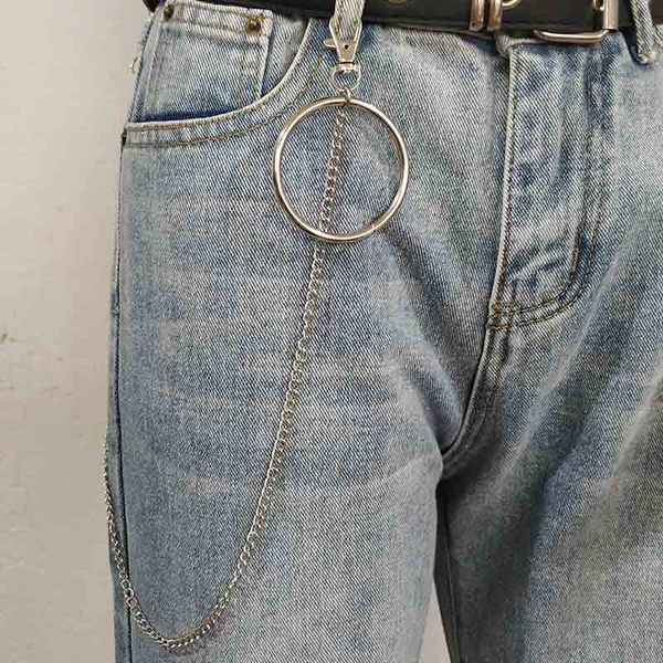 

men boy punk hip-hop trendy belt waist chain multilayer male pants chain jeans punk silver metal big ring pants chains
