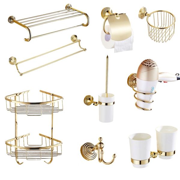 

european antique brass gold plated bathroom accessories set polished bath hardware sets wall mounted bath decoration 676u