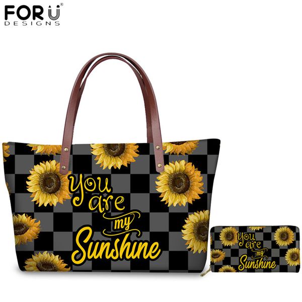 

forudesigns casual women sunflower zipper handbags you are my sunshine print shoulder bags set for ladies 2pcs tote bag wallets
