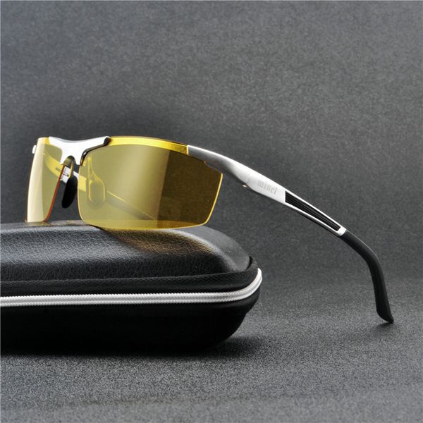 

aluminum magnesium night vision glasses men pilot yellow lens sunglasses men polarized night safe driving goggles with box fml, White;black
