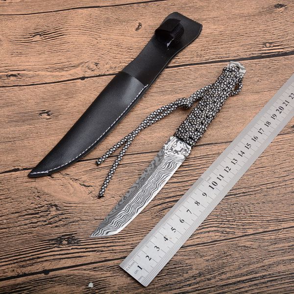 Nova faca de lâmina fixa pequena katana 440c Tanto Blade Tant Paracord Facas retas de couro com bainha de couro