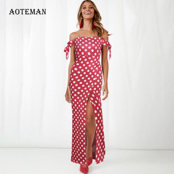 

casual dresses spring summer dress women 2021 elegant strapless slim a line dot female vintage long office party red, Black;gray