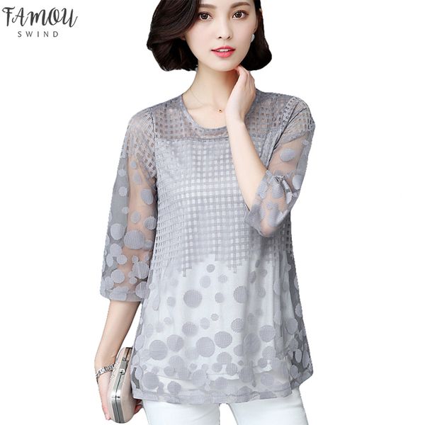 

женская блузка рубашка весна лето мода элегантные кружева сексуальные топы и блузки плюс размер новый сексуальный свободный 3 4 рукав новый, White