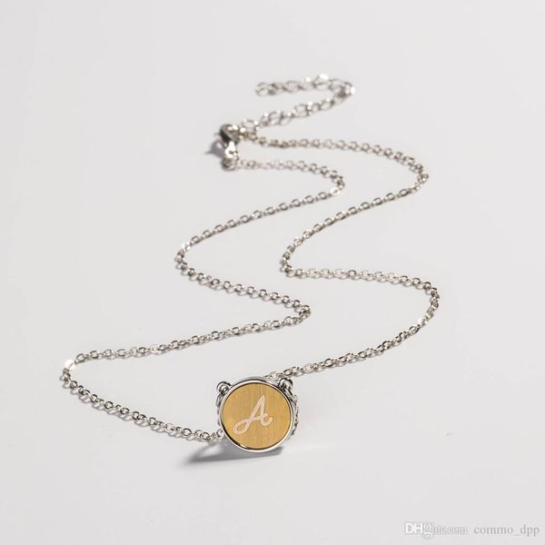 

новые двухсторонние начальные ожерелья письма подвески для женщин простых 26 круглого алфавит очарования серебряных цепей ювелирных изделий, Silver