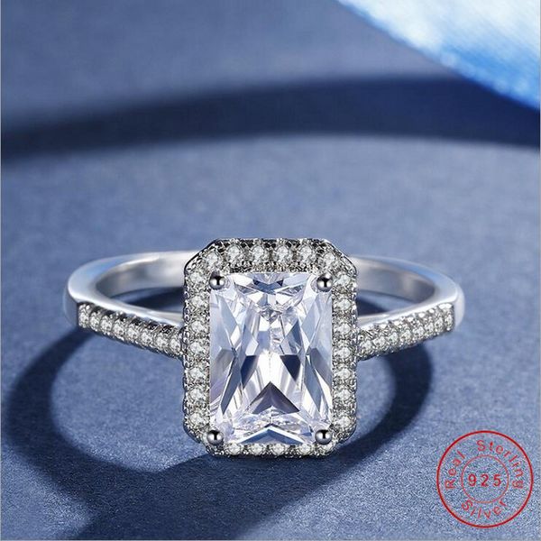 

new arrival sparkling luxury jewelry real 925 sterling sllver princess cut white z cz diamond party women wedding band bridal ring gift, Slivery;golden