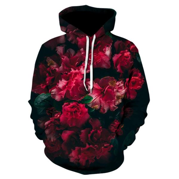 

2020 new fashion mens hoodies retro flowers rose / peony / chrysanthemum print 3d casual hooded sweatshirt, Black