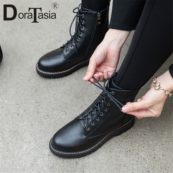 

doratasia new fashion 2019 ankle boots women shoes woman zip cross tied casual office spring autumn shoes woman boots female, Black