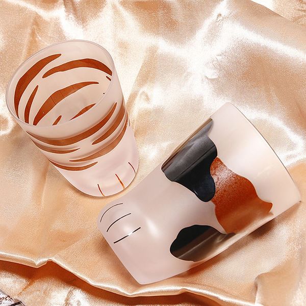 

new cat claw frosted glass cup milk mug tiger skin pattern coffee cup gift glass cups ls size kitchen accessories