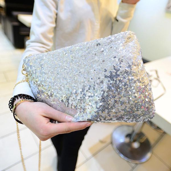 

sequins club large capacity chain glitter zipper fashion detachable strap evening party shoulder bag women