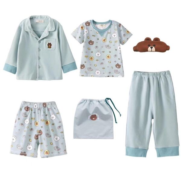 

baby nightwear clothes set blue pink colour cartoon bear pattern cute baby pajamas clothing set, Blue;red