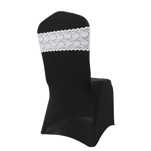

25pcs/lot white/black/ivory lace stretch fabric elastic chair bands spandex chair sash ribbon for birthday wedding sash