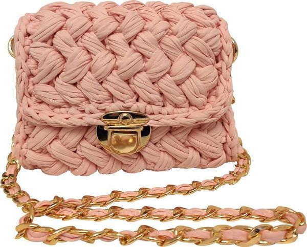 

mesh bag with light pink straps - knit bag - handbag- shoulders