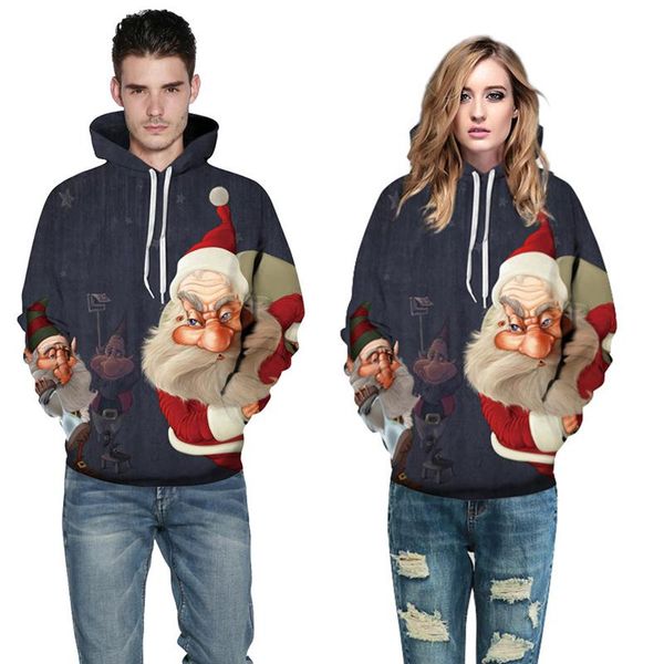 

2017 hoodies sweatshirt women men christmas plus size women clothing santa claus print colorful hooded pullover sweatshirts loose hip hop, Black