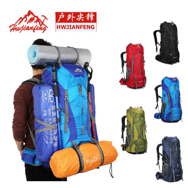

professional outdoor camping backpacks nylon waterproof large capacity climbing breathable hiking 5 colors 80l rain cover