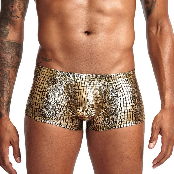 

Januarysnow Snake Skin Leather Sexy Mens Underwear Boxers Brand Open Front Crotchless Boxer Shorts Men U Convex Low Waist Male Underpants