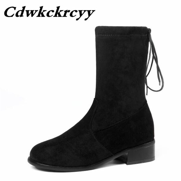

winter new style square following elastic boots short tube cashmere keep warm frenulum women boots winter for girls, Black