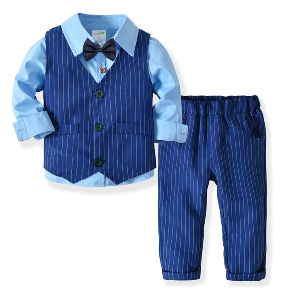 

springautumn baby boy gentleman костюм рубашка с bow tie + жилет + брюки формальные детская одежда набор мальчиков одежды, White