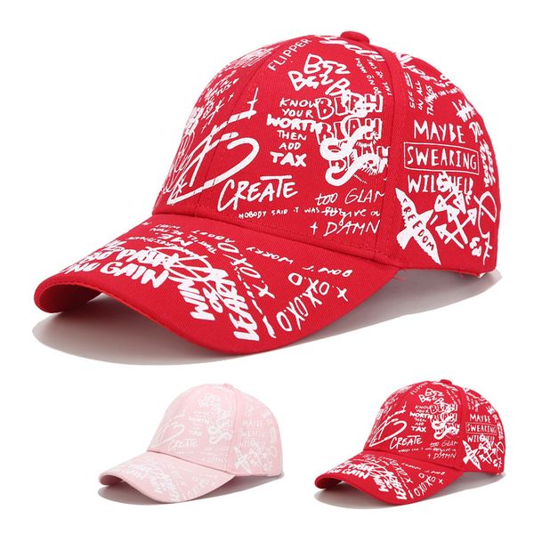 

cool red graffiti baseball cap for 2020. fashionable sun hat. male and female pattern printing and dyeing curved hat. korean version of love, Blue;gray