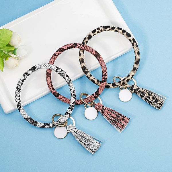 

tassel charms bangles key buckle pu leather wrap wristbands keys chain multi colors bracelet ring new arrival 10 5cha l1