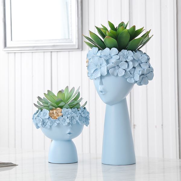 

ins nordic human head resin vase+fake flower figurines crafts decoration home flower arrangement storage box sculpture ornaments