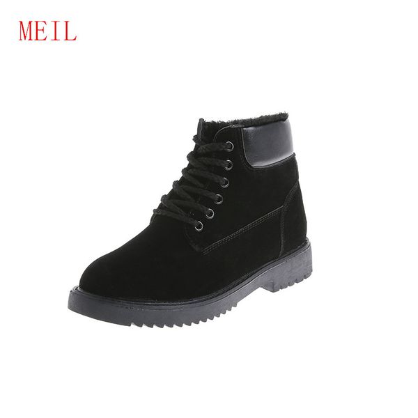 

winter boots casual faux suede lace up boots femme hiver 2020 ankle snow women warmest plush cotton shoes scarponcini neve, Black