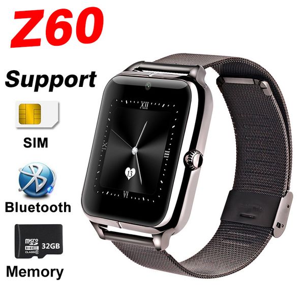 

z60 smart watch sim card sms support 32gb tf 1.54inch phone calculator camera music record alarm bluetooth call pk dz09 q18 smartwatch