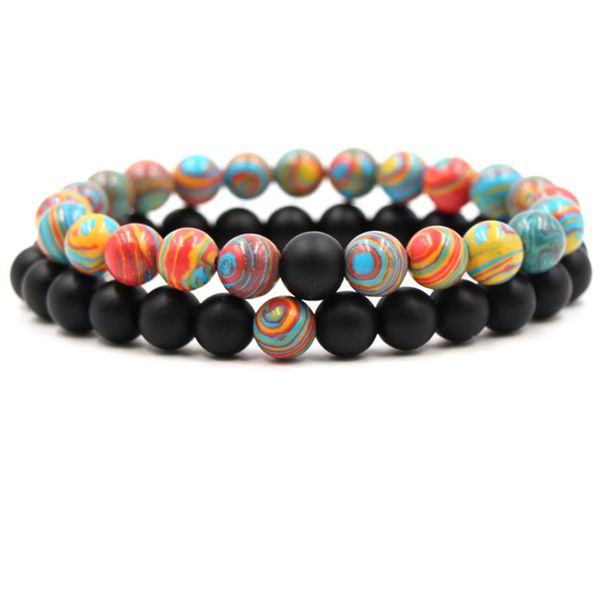 

2pcs/set Couple Bracelet Natural Stone Designer Jewelry Love Beaded Bracelet Malachite Stretch Bangles Bracelet Pulsera