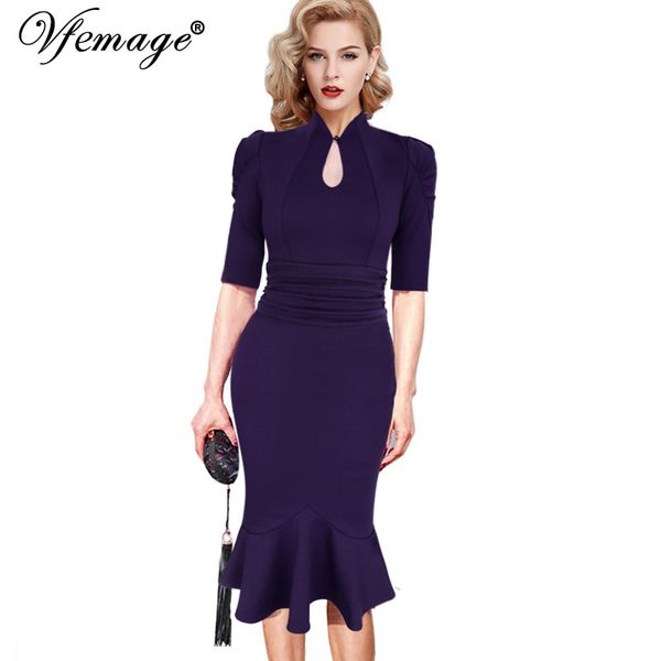 

vfemage womens elevintage keyhole ruched celebrity cocktail party business mermaid fishtail midi mid calf wiggle dress 8922, White;black