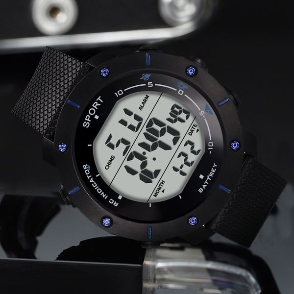 

men's high-end multi-function 30m sports lift waterproof electronic watch running fitness big dial outdoor led display clock, Slivery;brown