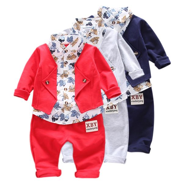 

мальчик одежда печати рубашка топы + брюки set дети нижнее с длинным рукавом моды мальчик одежда 2019 new, White