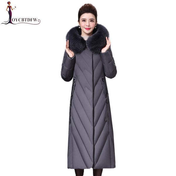 

down jacket women new large fur collar coat slim plus size women overcoat medium long thick warm white duck down outerwear ttt19, Black
