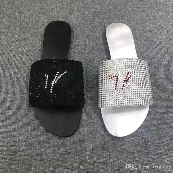 

Women designer slides Genuine leather flip flop Crystal Toe Flat summer Beach slippers GZ18 Non-slip Outdoor shoes US 4-10 9colors