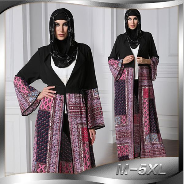 

muslim dress print abaya cardigan kimono full-length long robe gowns tunic middle east ramadan musulmane islamic prayer clothing, Red