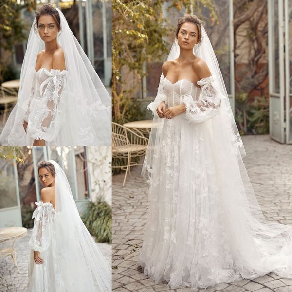 Hod Country Lihi Abiti da sposa Abiti da sposa con applicazioni in pizzo a maniche lunghe Abito da sposa con spalle scoperte Robes De Marie