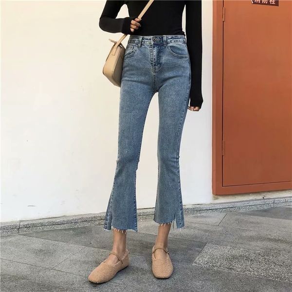 

жир мм большой размер одежды casual расклешенных брюки плюс размера брюки для похудения капри большие джинсы girl, Blue