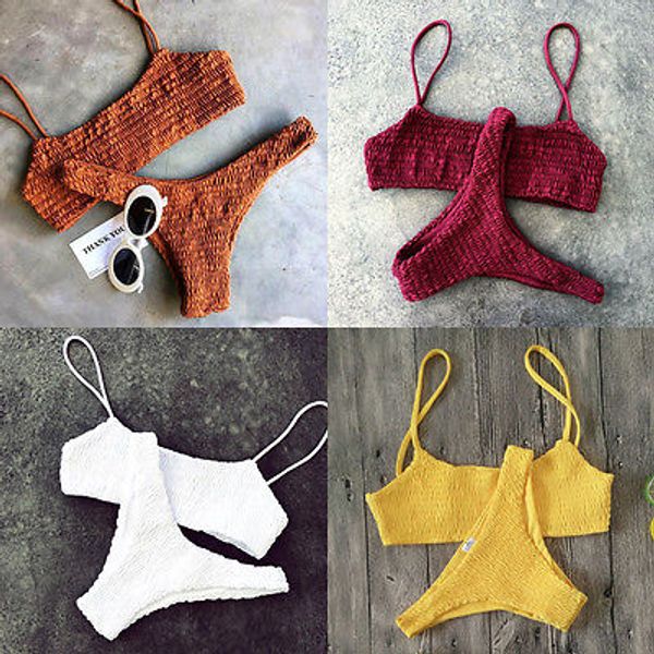 

2019 new fashion bohemia women swimwear women push-up padded bra bandage bikini set swimsuit triangle swimwear bathing, Red;black