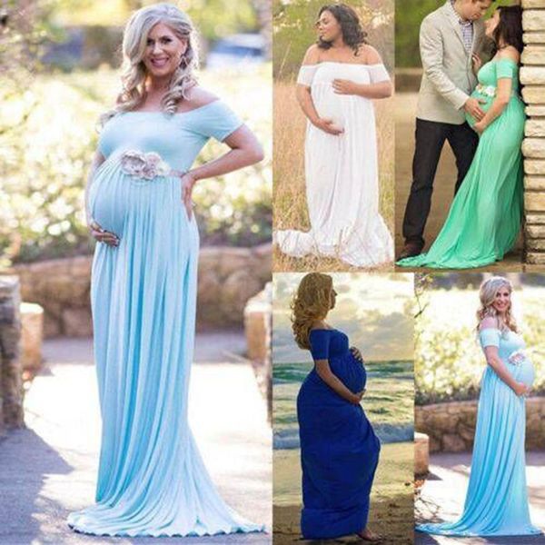 

New Maternity Dress Photography Props 2019 Summer Off Shoulder Long Maxi Dress Pregnancy Women dress Clothes For Pregnant C6076