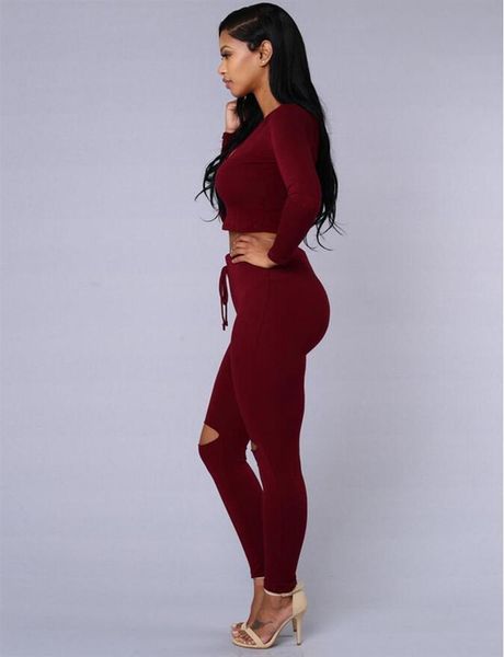

autumn tracksuit women two piece set hoodies sweatshirt crop & hole pant 2 piece set female slim bodycon fitness jumpsuits, Gray