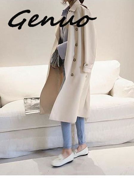 

2019 autumn new women's casual trench coat oversize double breasted vintage washed outwear loose clothing waterproof raincoat, Tan;black